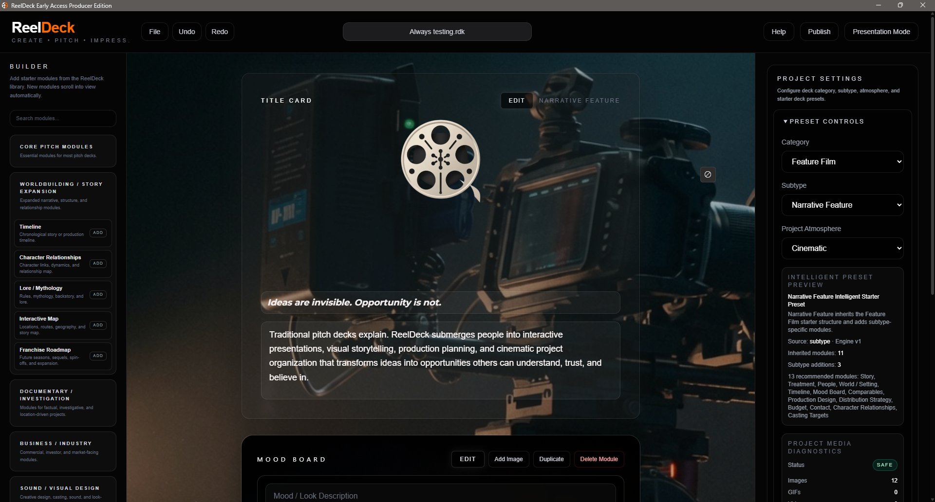 ReelDeck Early Access Producer Edition interface
